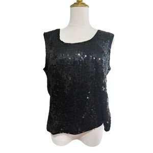 Vintage Victoria Holley Black Sequin Silk Top – Size L